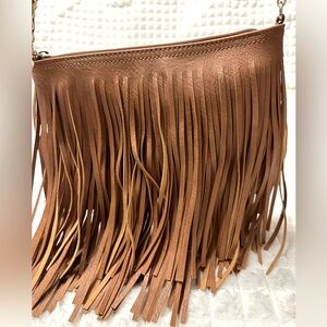 Fringe Leather Crossbody Bag - Tan